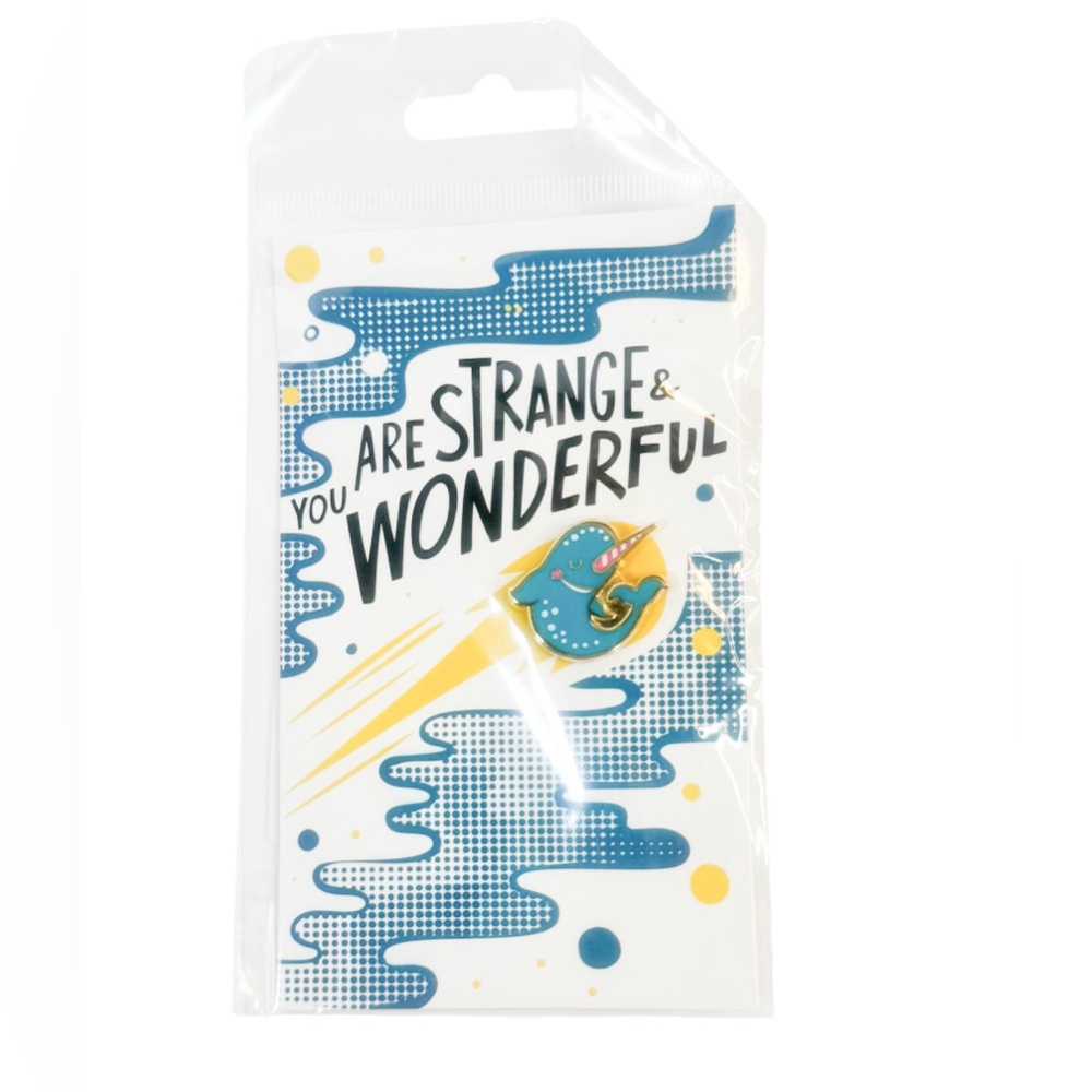 Narwhal Enamel Pin “You Are Strange & Wonderful” Blue Gold Lapel Pin